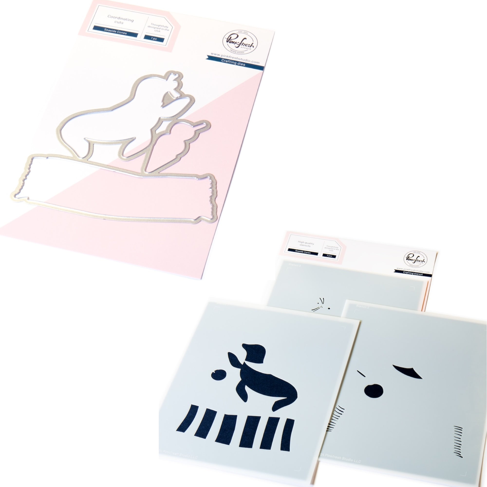 Pinkfresh Studio Seaside Cones Die And Stencils Bundle