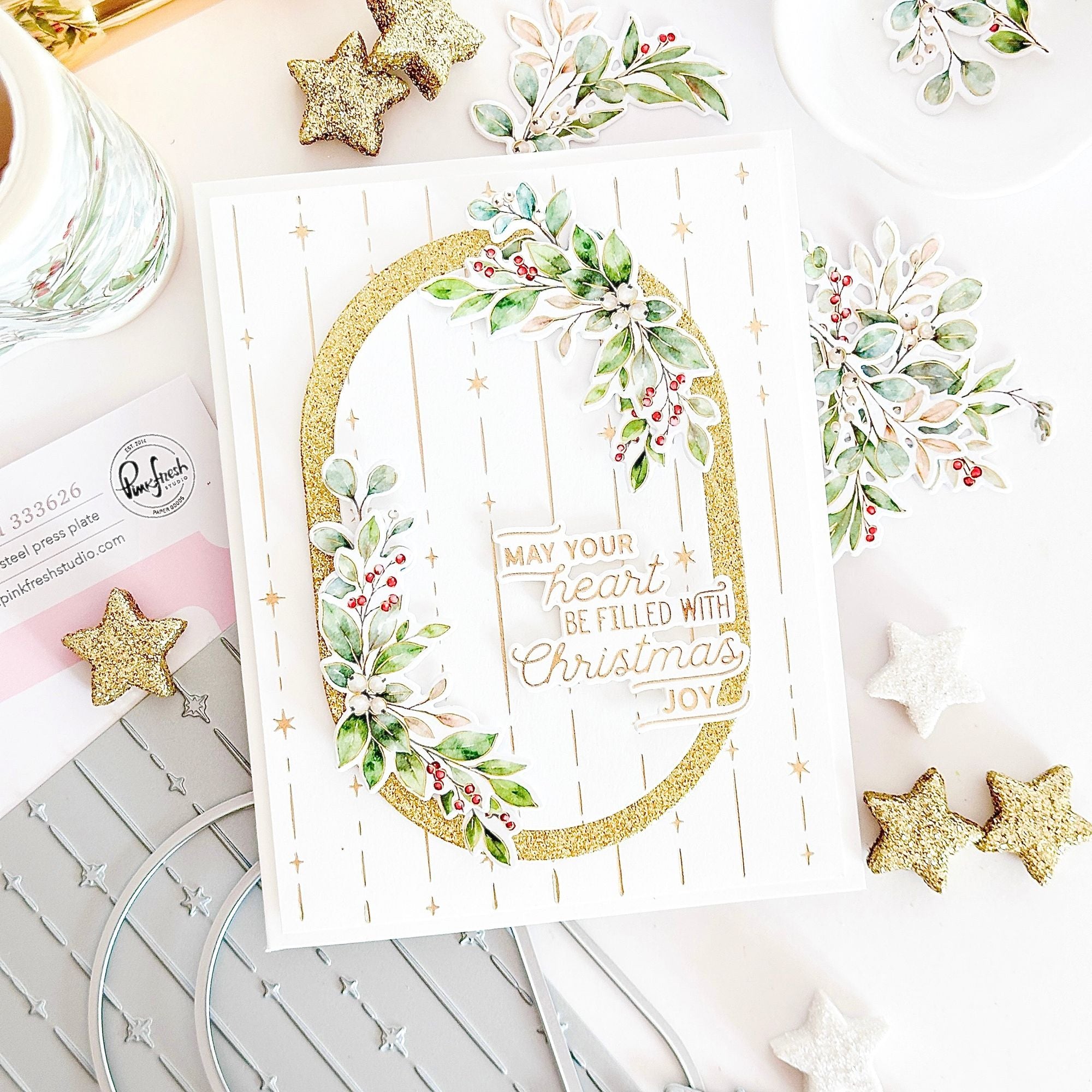 Pinkfresh Studio Seasonal Sprigs Dies 331426 Christmas Joy Card