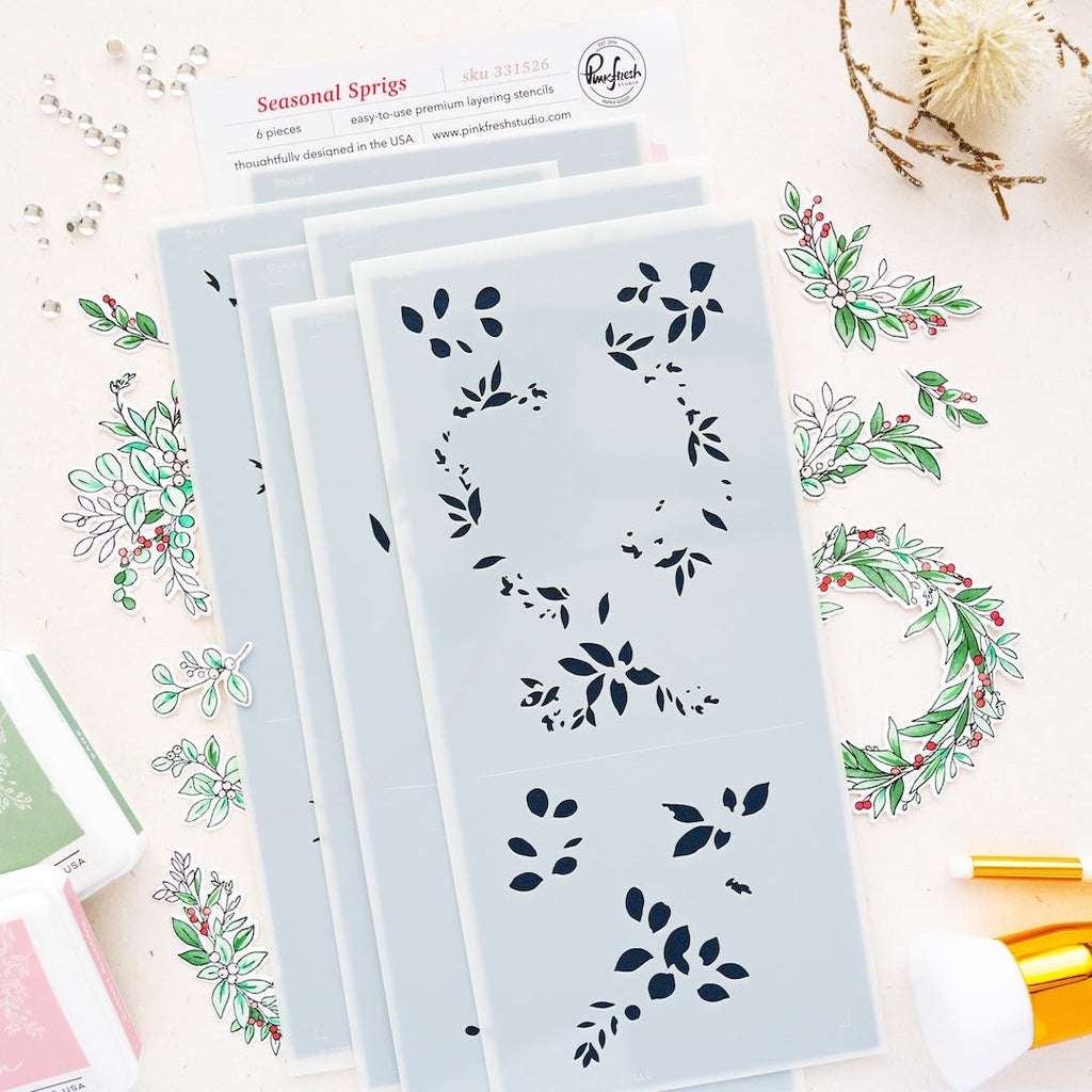 Pinkfresh Studio Seasonal Sprigs Stencils 331526