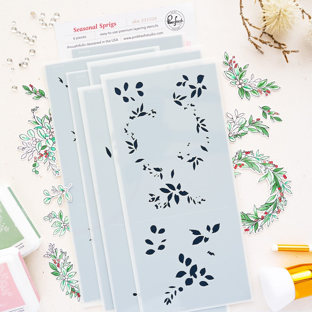 Pinkfresh Studio Seasonal Sprigs Stencils 331526