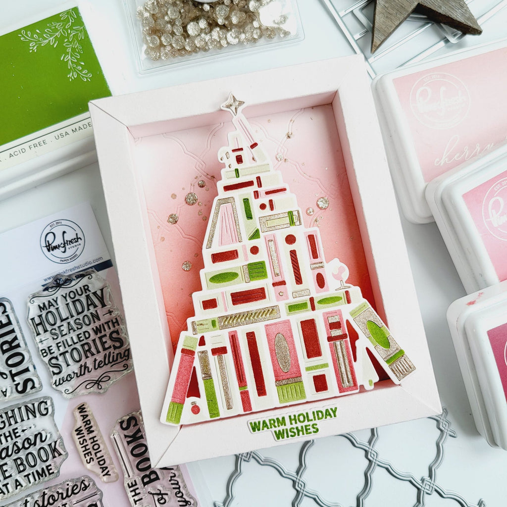 Pinkfresh Studio Shadow Box Frame Dies 288725 Christmas Books Card