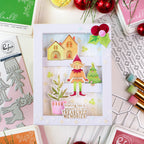 Pinkfresh Studio Shadow Box Frame Dies 288725 Christmas Elf Card