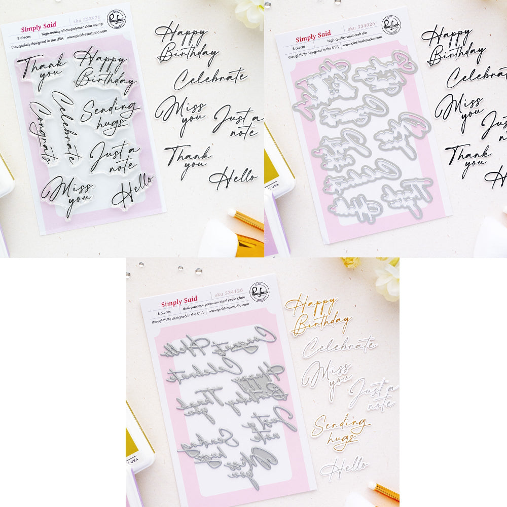 Pinkfresh Studio Simply Said Clear Stamps Dies And Press Plates Bundle