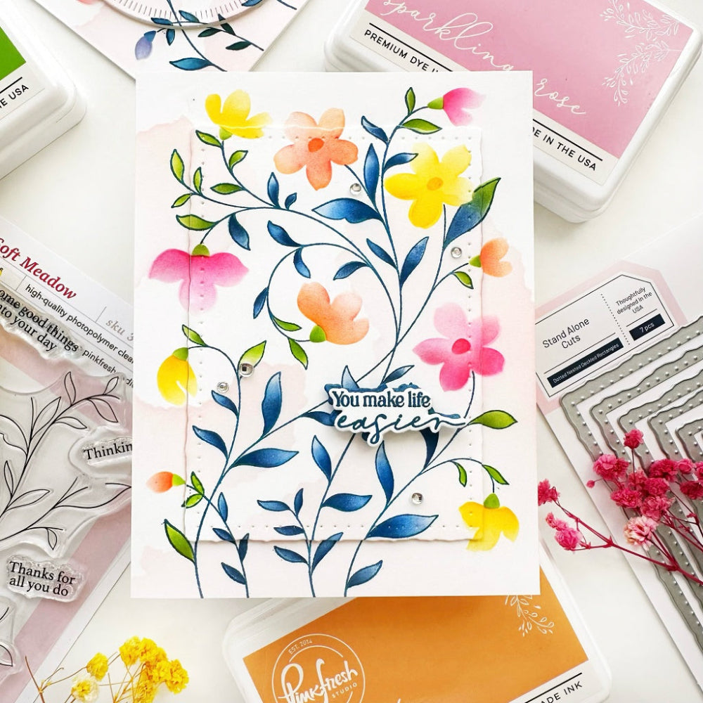Pinkfresh Studio Soft Meadow Clear Stamps 330126 You Make Life Easier flower Card