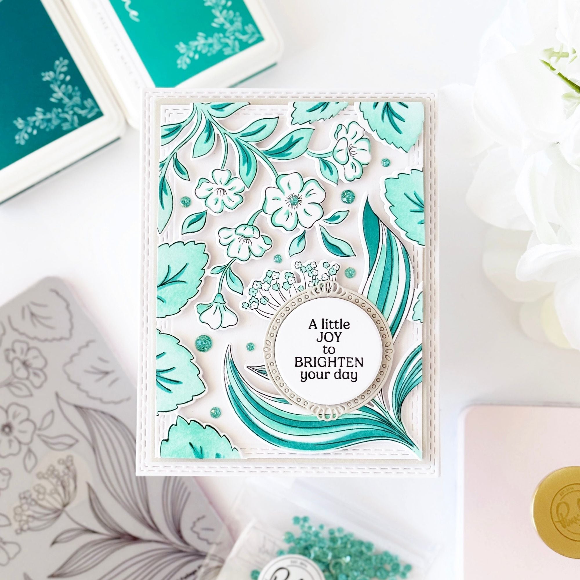 Pinkfresh Studio Steeped In Kindness Clear Stamps 271525 A Little Joy To Brighten Your Day Card