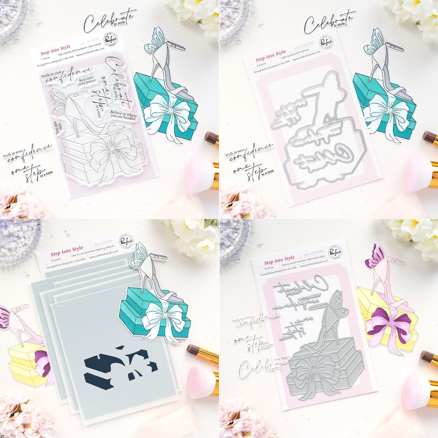 Pinkfresh Studio Step Into Style Clear Stamps Dies Stencils And Press Plates Bundle