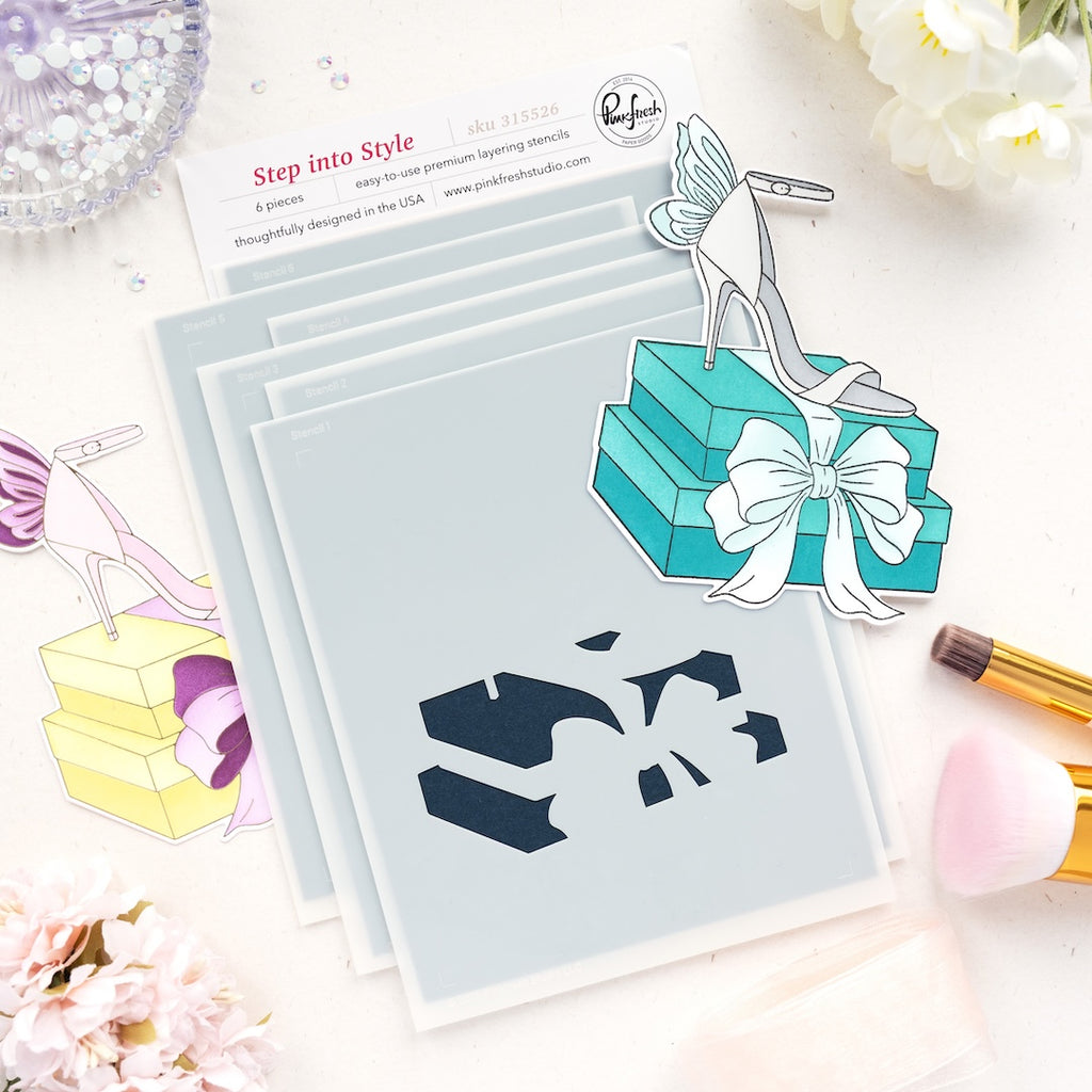 Pinkfresh Studio Step Into Style Clear Stamps Dies Stencils And Press Plates Bundle 315526 Stencils Set