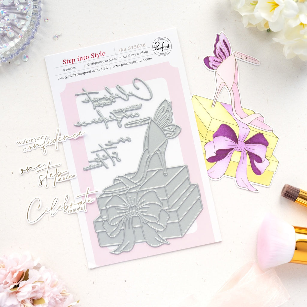 Pinkfresh Studio Step Into Style Clear Stamps Dies Stencils And Press Plates Bundle 315626 Press Plates Set
