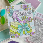 Pinkfresh Studio Step Into Style Clear Stamps Dies Stencils And Press Plates Bundle Dana Celebrate in Style Card