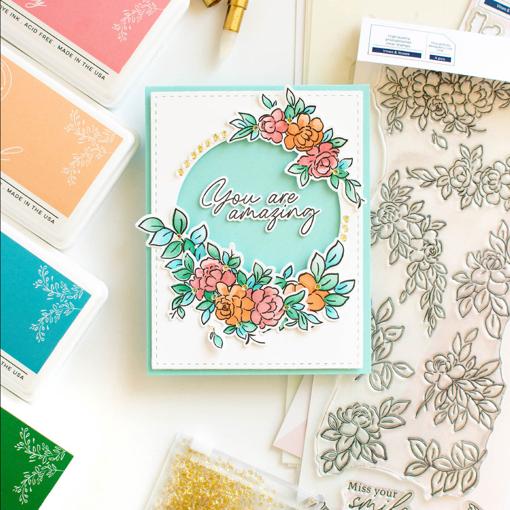 Pinkfresh Studio Stitched Rectangles Essentials Die Set pf001es Encouragement Card