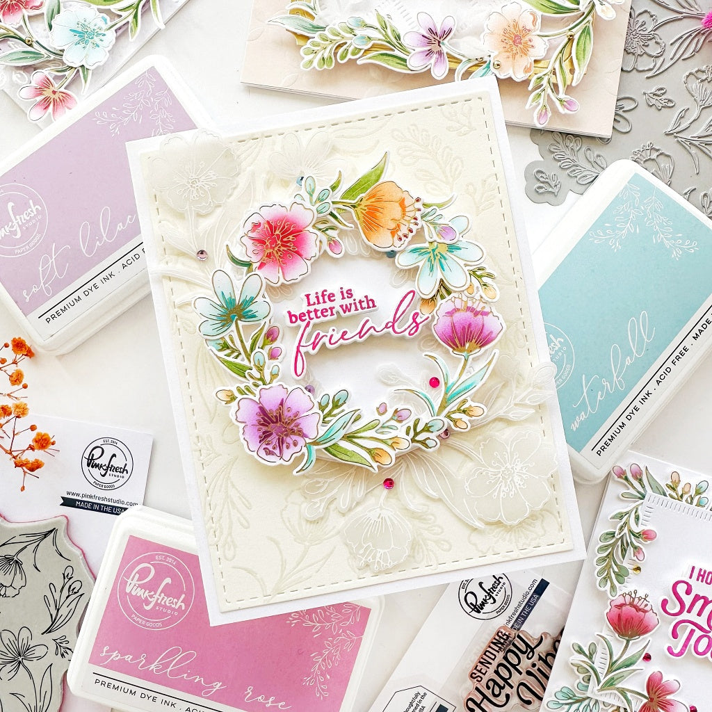 Pinkfresh Studio Stitched Rectangles Essentials Die Set pf001es Life Is Better With Friends Card