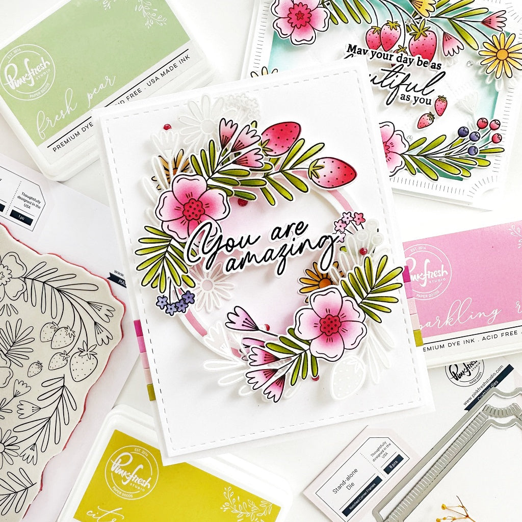 Pinkfresh Studio Stitched Rectangles Essentials Die Set pf001es You Are Amazing Card