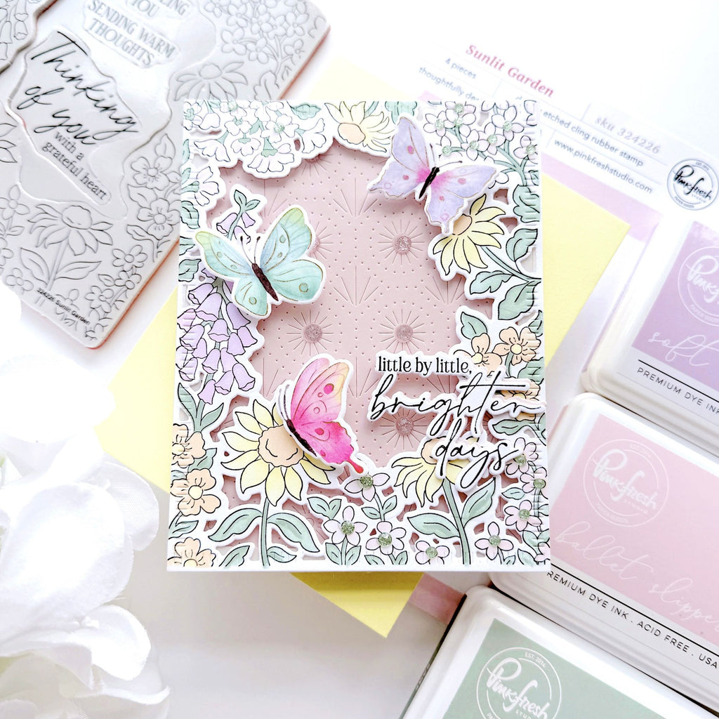 Pinkfresh Studio Sunlit Garden Cling Stamps 324226 Brighter Days Card