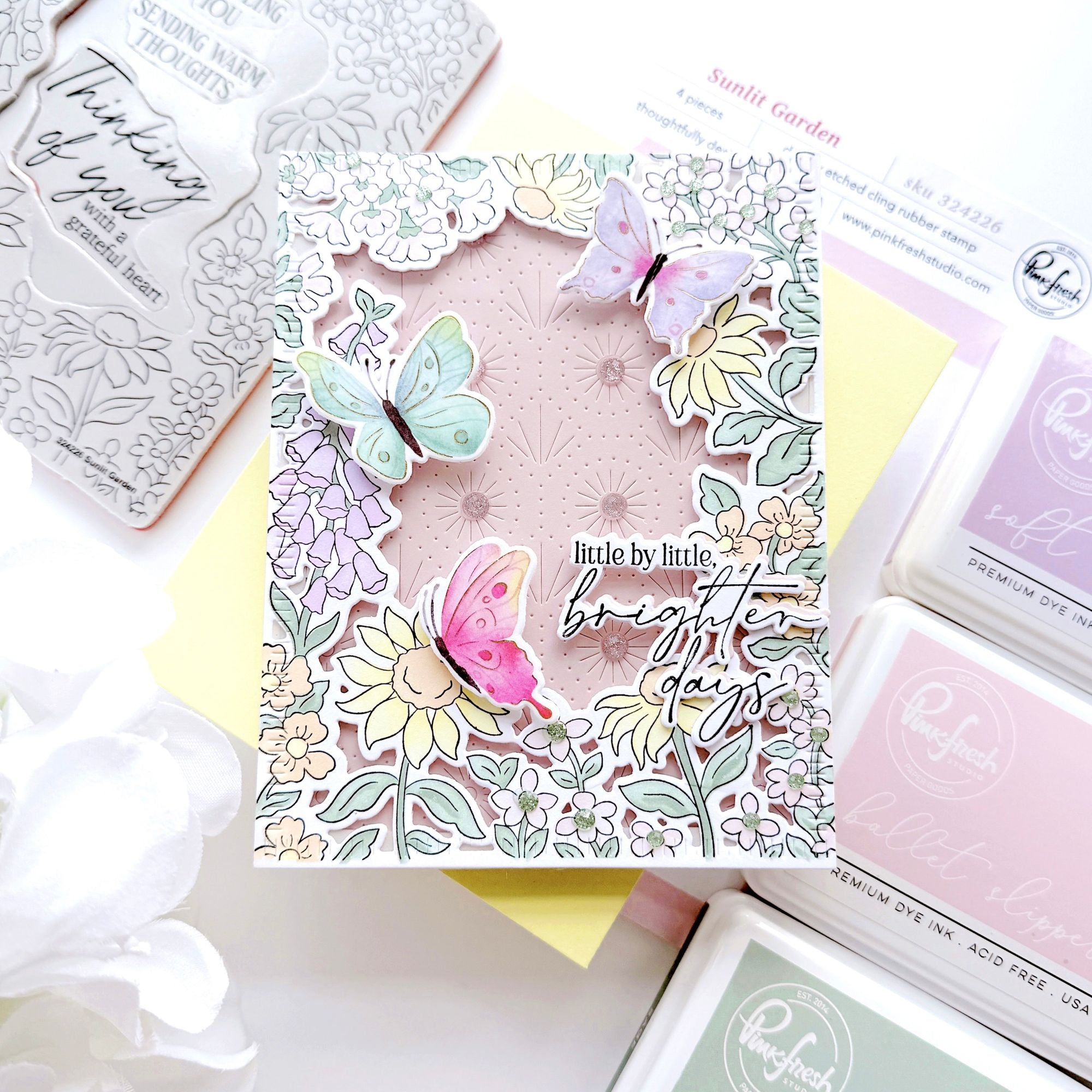 Pinkfresh Studio Sunlit Garden Cling Stamps 324226 Brighter Days Card