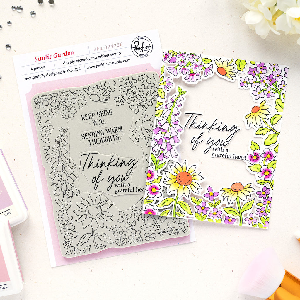 Pinkfresh Studio Sunlit Garden Cling Stamps Dies Stencils And Press Plates Bundle 324226 Cling Set