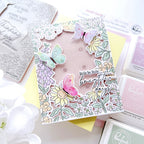 Pinkfresh Studio Sunlit Garden Cling Stamps Dies Stencils And Press Plates Bundle Cheryl Espie Brighter Days Butterfly Card