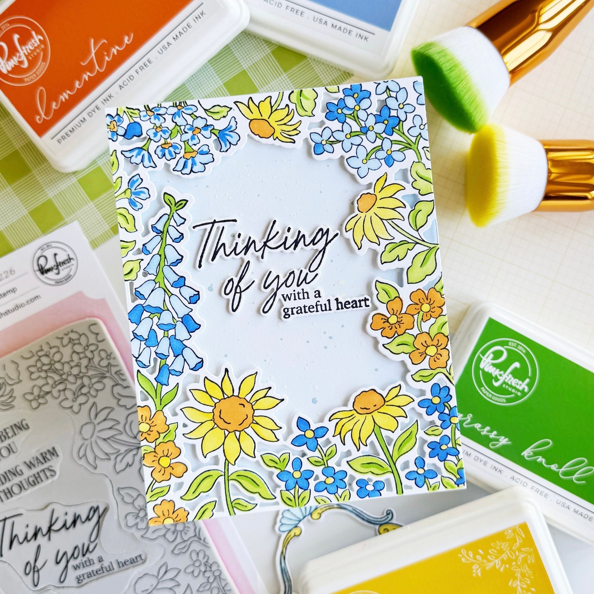 Pinkfresh Studio Sunlit Garden Dies 324326 Thinking Of You With A Grateful Heart Card