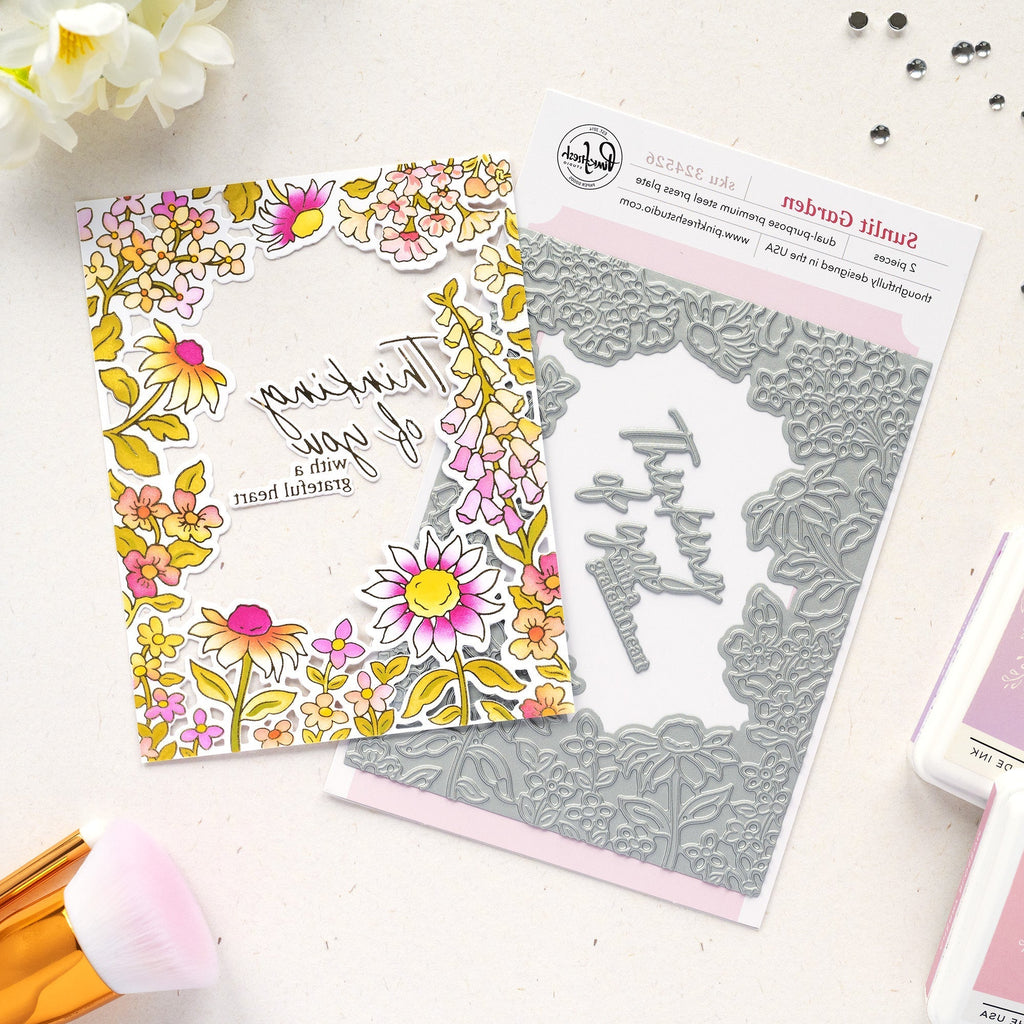 Pinkfresh Studio Sunlit Garden Press Plates 324526 Grateful Sentiments Card