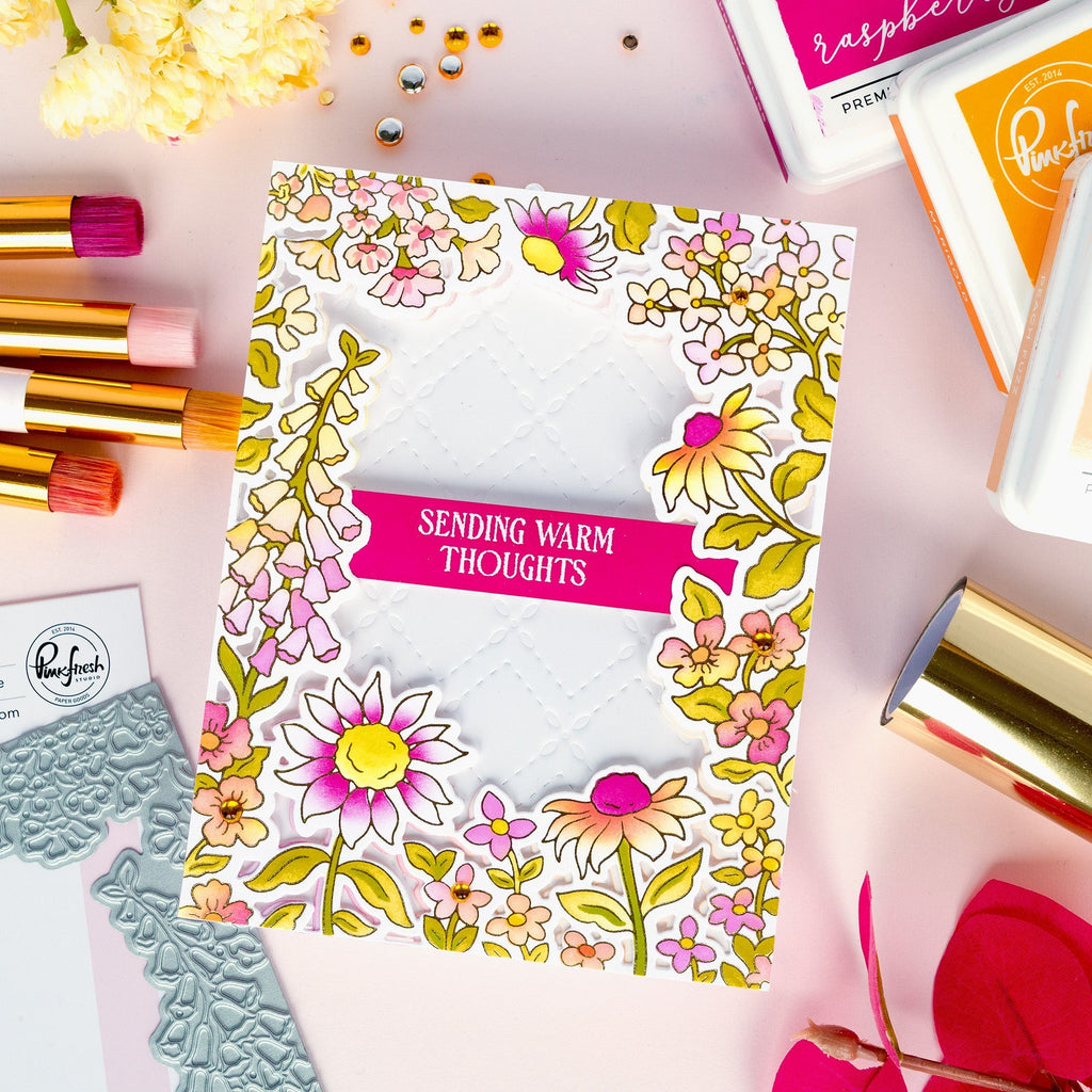 Pinkfresh Studio Sunlit Garden Stencils 324426 Sending Warm Thoughts Card