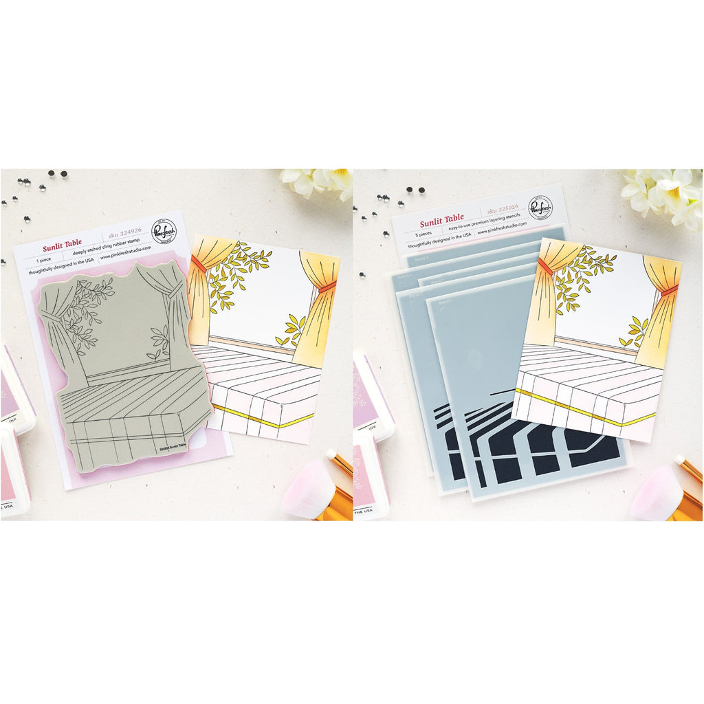 Pinkfresh Studio Sunlit Table Cling Stamp And Stencils Bundle