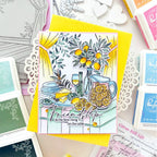Pinkfresh Studio Sunlit Table Cling Stamp And Stencils Bundle Anett Friendship lemonade card