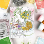Pinkfresh Studio Sunlit Table Stencils 325026 Celebrate The Good Things Card