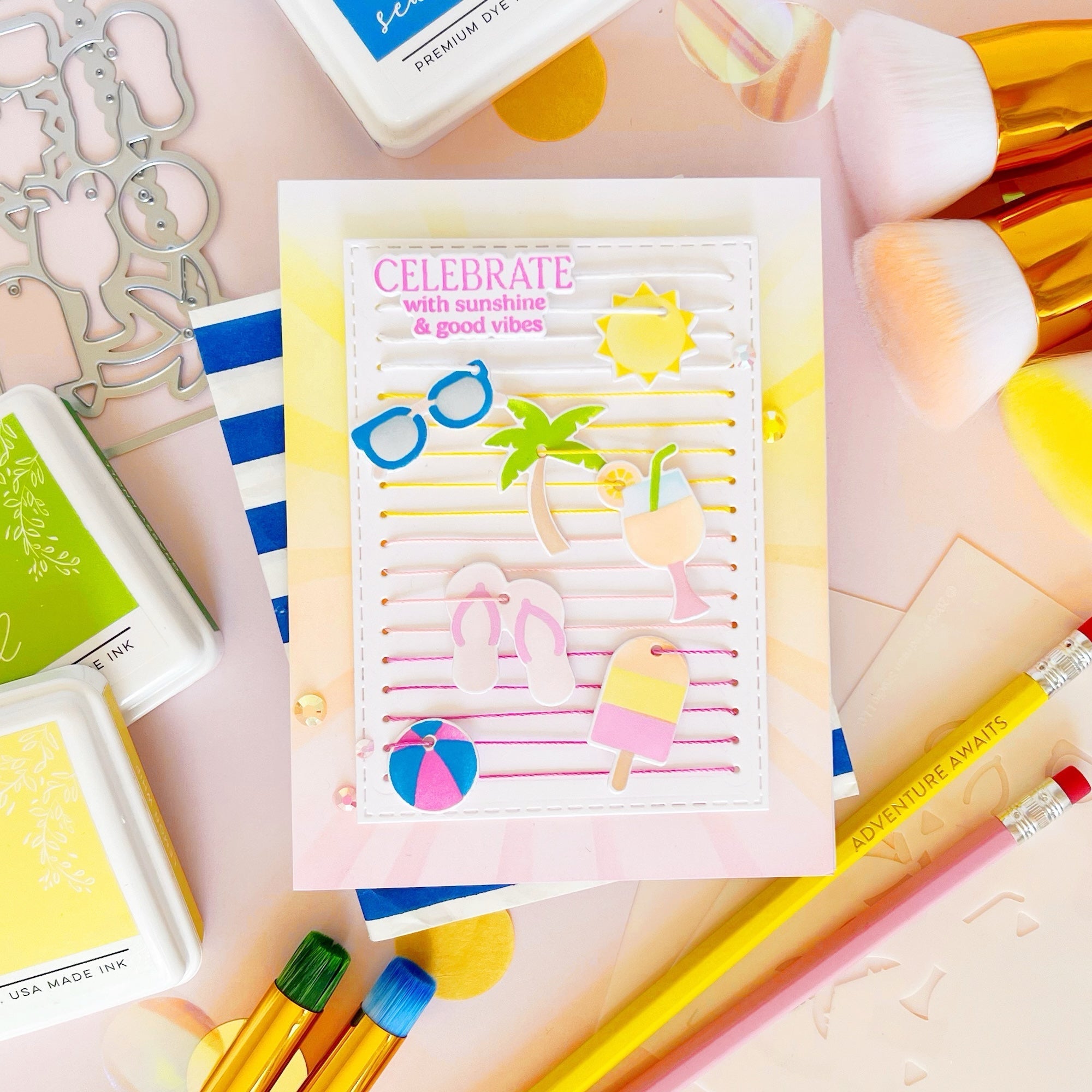 Pinkfresh Studio Sunshine And Smiles Clear Stamps 278325 Celebrate Summer Card