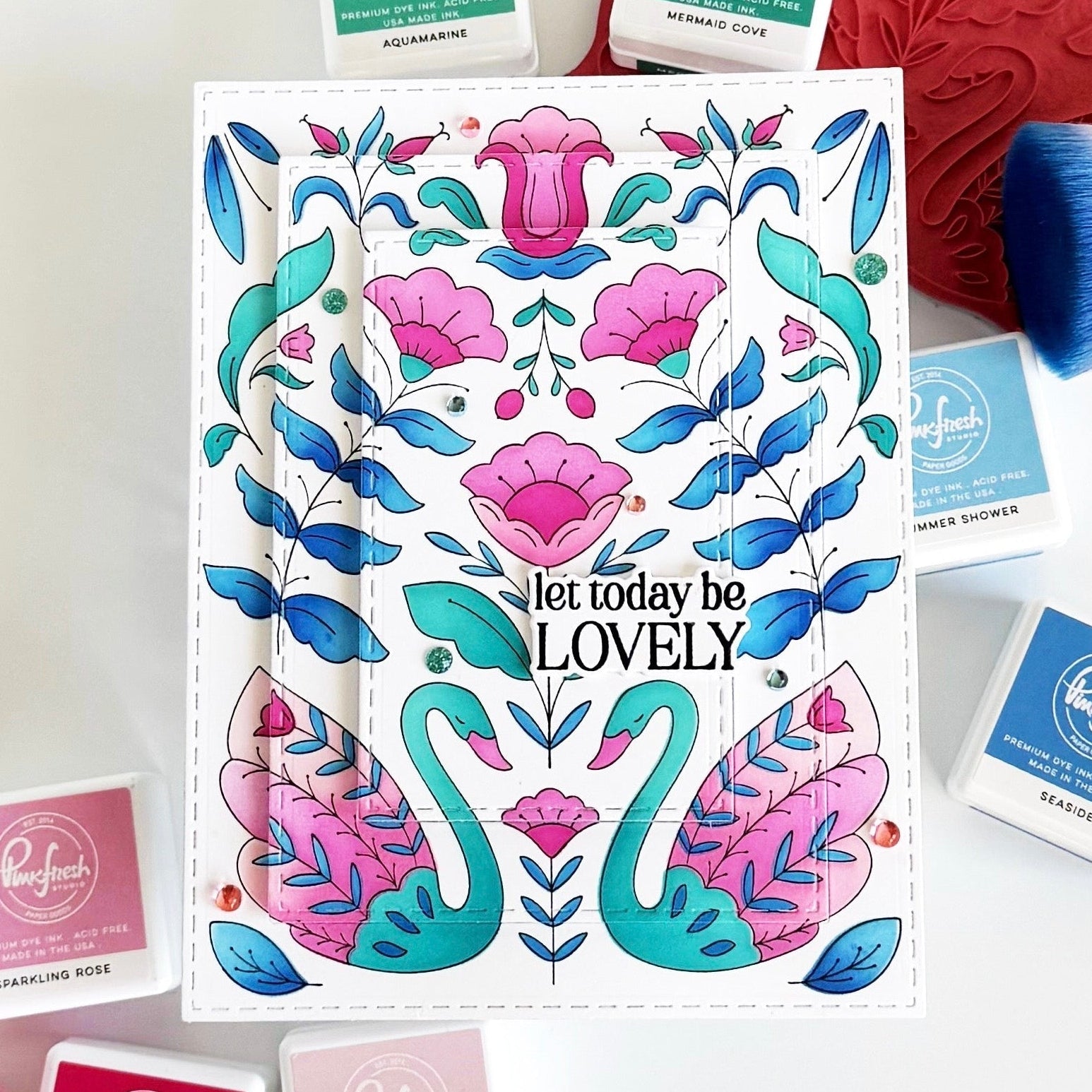 Pinkfresh Studio Swan Reverie Cling Stamp 305725 Let today be lovely card