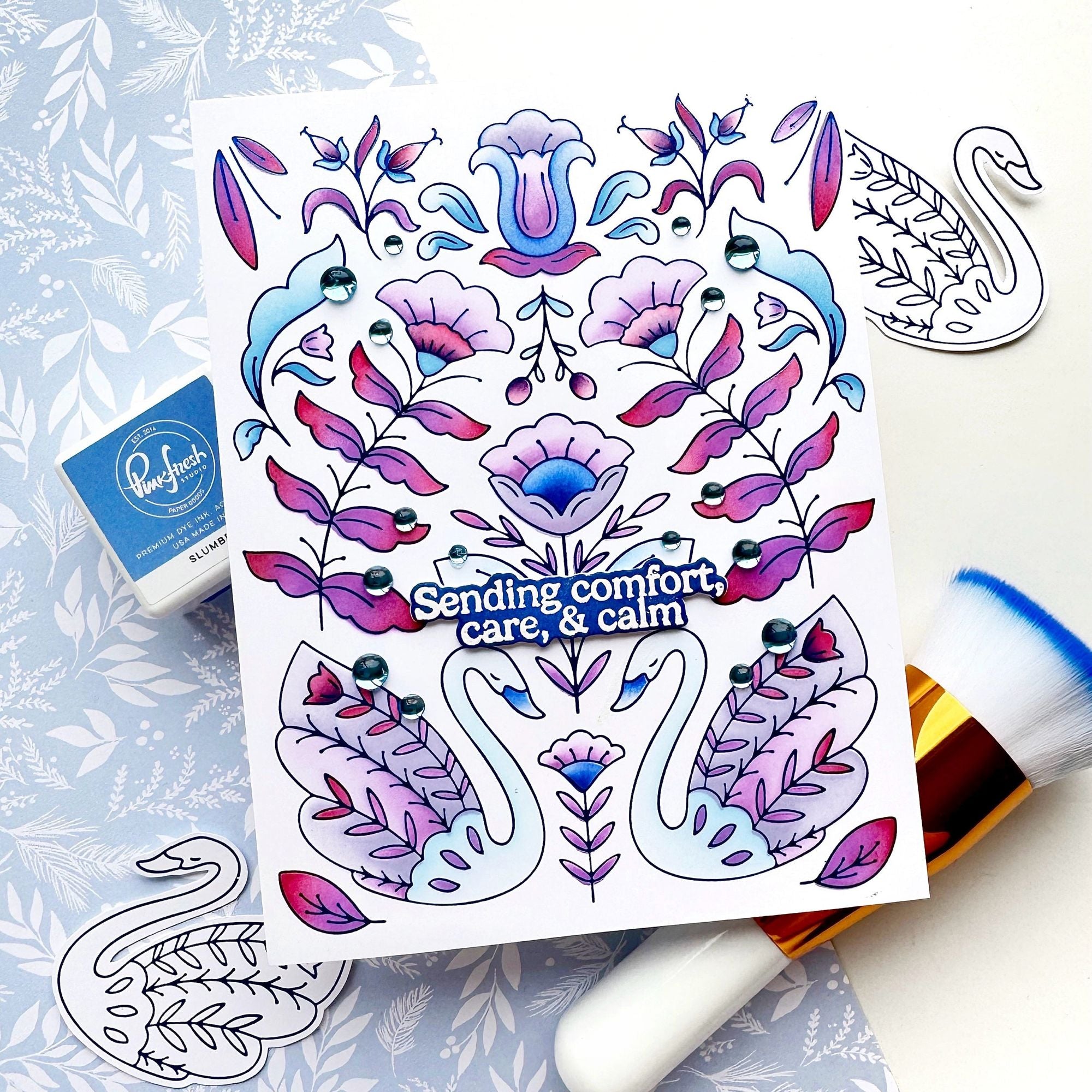 Pinkfresh Studio Swan Reverie Cling Stamp 305725 Sending Comfort Care And Calm Card