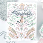 Pinkfresh Studio Swan Reverie Stencils 305825 Cheryl Espie beautiful birthday card