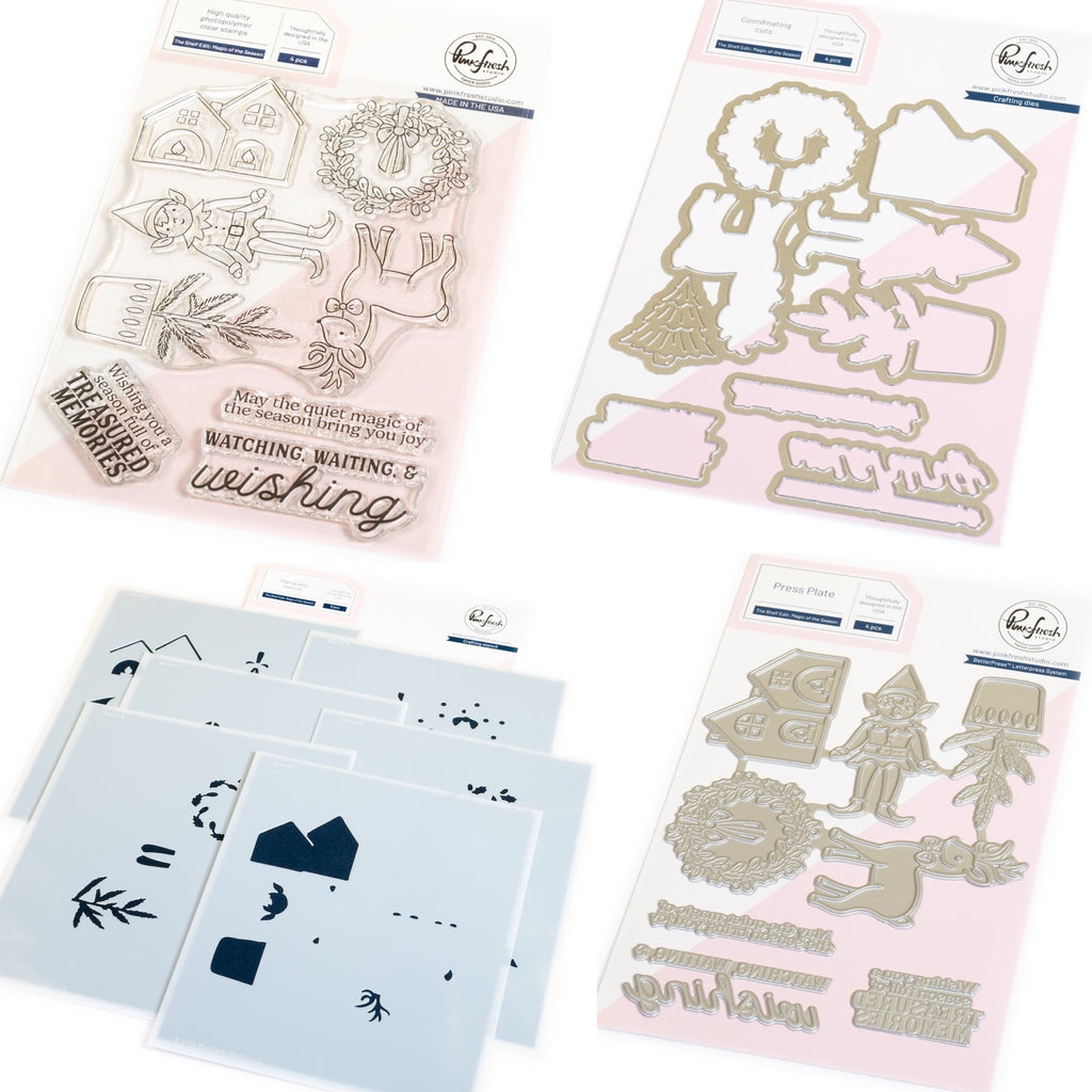 Pinkfresh Studio The Shelf Edit Magic of the Season Clear Stamps Dies Stencils And Press Plates Bundle