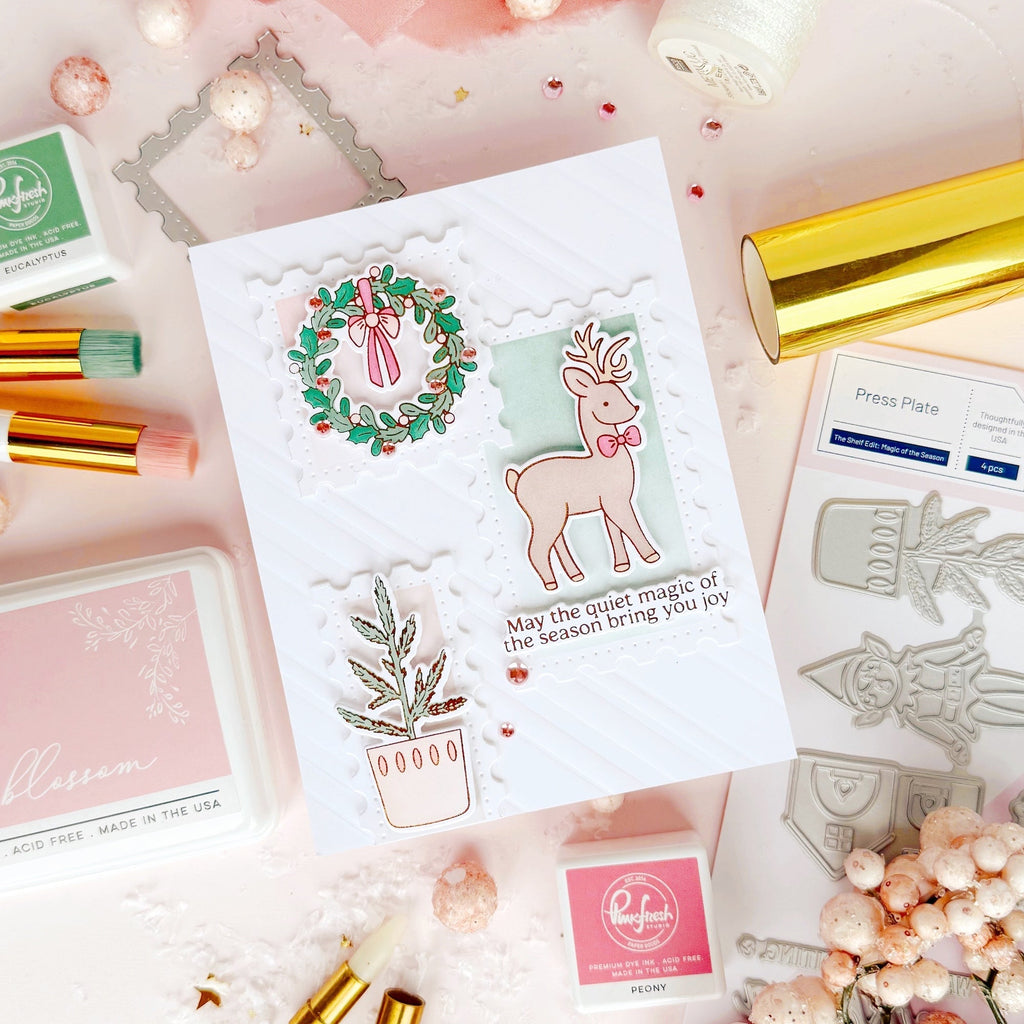 Pinkfresh Studio The Shelf Edit Magic of the Season Press Plates 290625 Christmas Reindeer Card