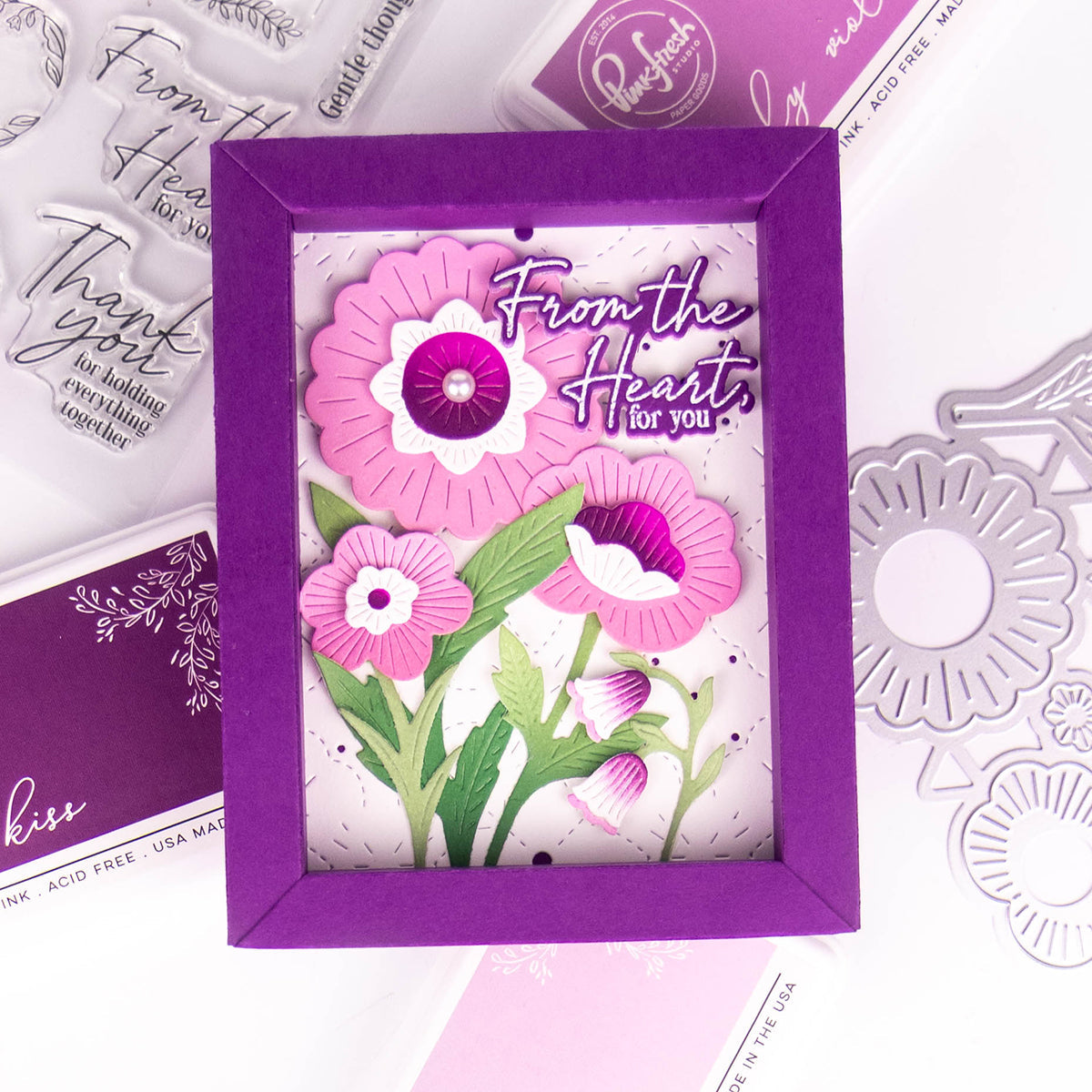 Pinkfresh Studio The Stitch Edit Thread Spool Florals Clear Stamps 312725 From The Heart For You Card