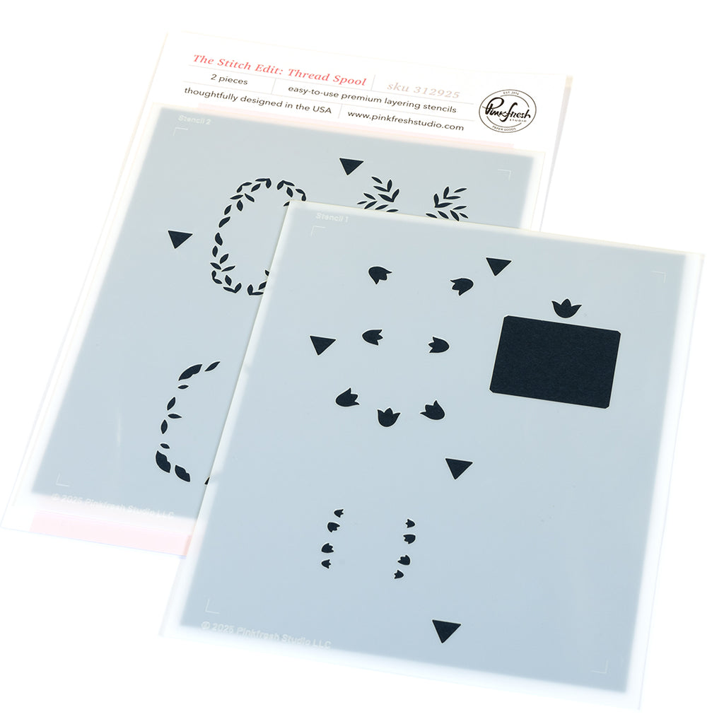 Pinkfresh Studio The Stitch Edit Thread Spool Florals Clear Stamps Dies And Stencils Bundle Detailed Image