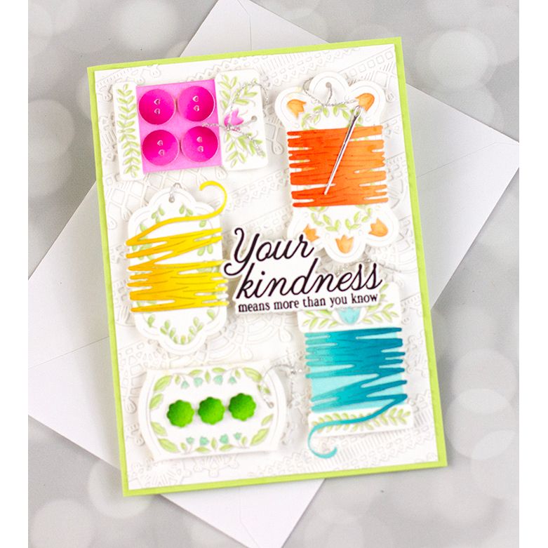 Pinkfresh Studio The Stitch Edit Thread Spool Florals Dies 312825 Stitched Kindness Card | color-code:ALT01
