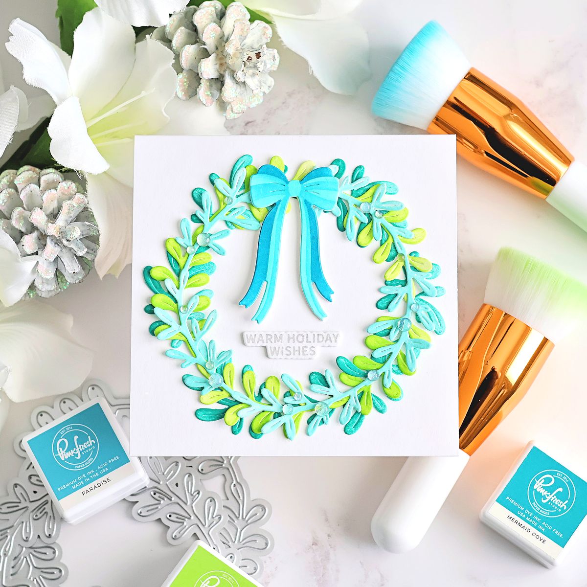 Pinkfresh Studio Tied With Cheer Die And Stencils Bundle 292325 Holiday Wishes Card