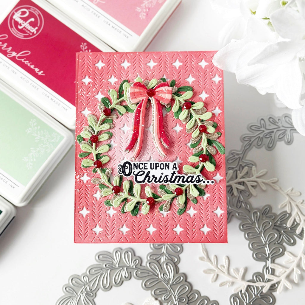 Pinkfresh Studio Tied With Cheer Die And Stencils Bundle 292325 Once Upon A Christmas Card