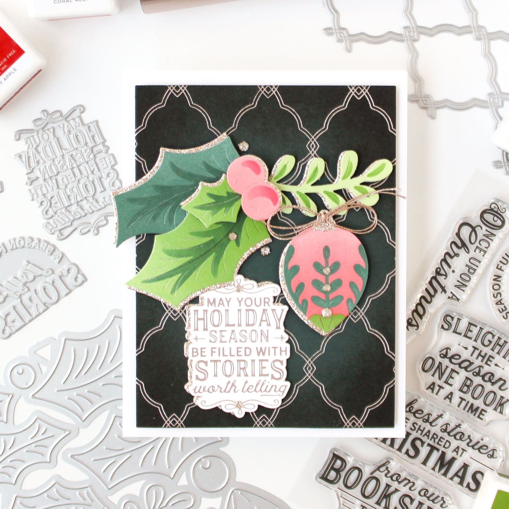 Pinkfresh Studio Timeless Tidings Die And Stencils Bundle Christmas Stories Card