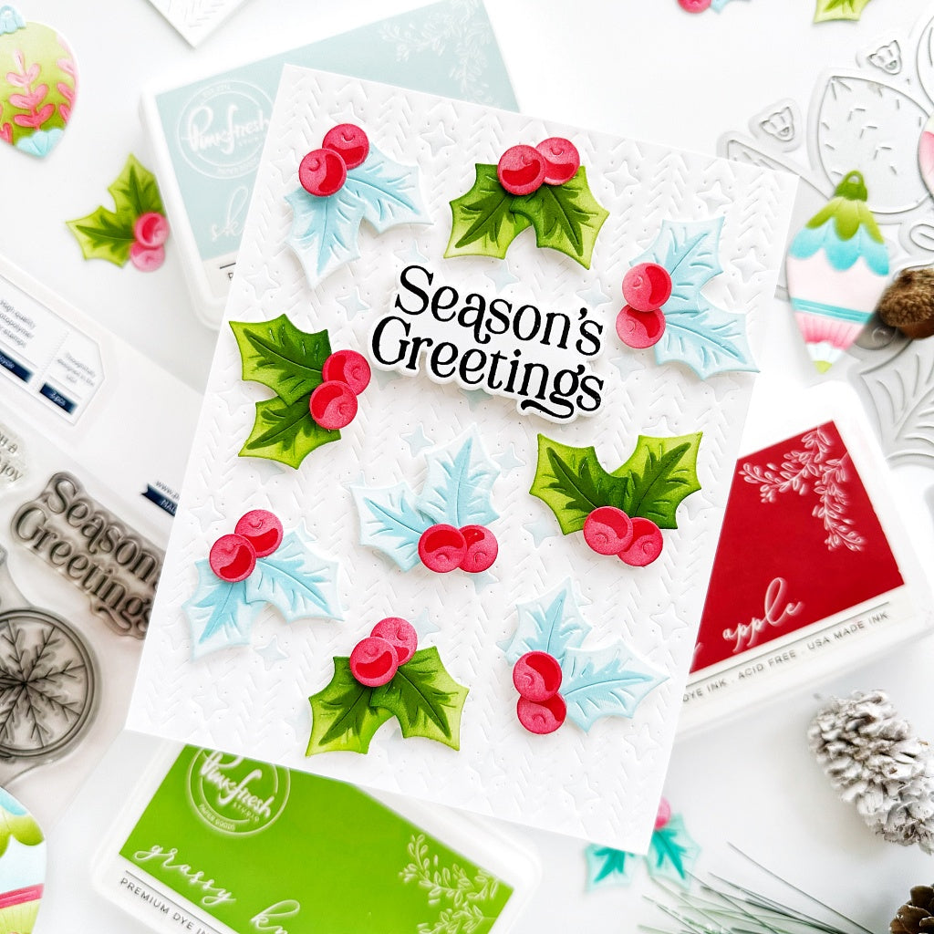 Pinkfresh Studio Timeless Tidings Die And Stencils Bundle Season's Greetings Card