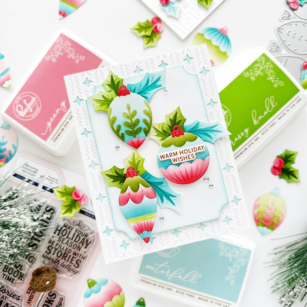 Pinkfresh Studio Timeless Tidings Die And Stencils Bundle Warm Holiday Wishes Card