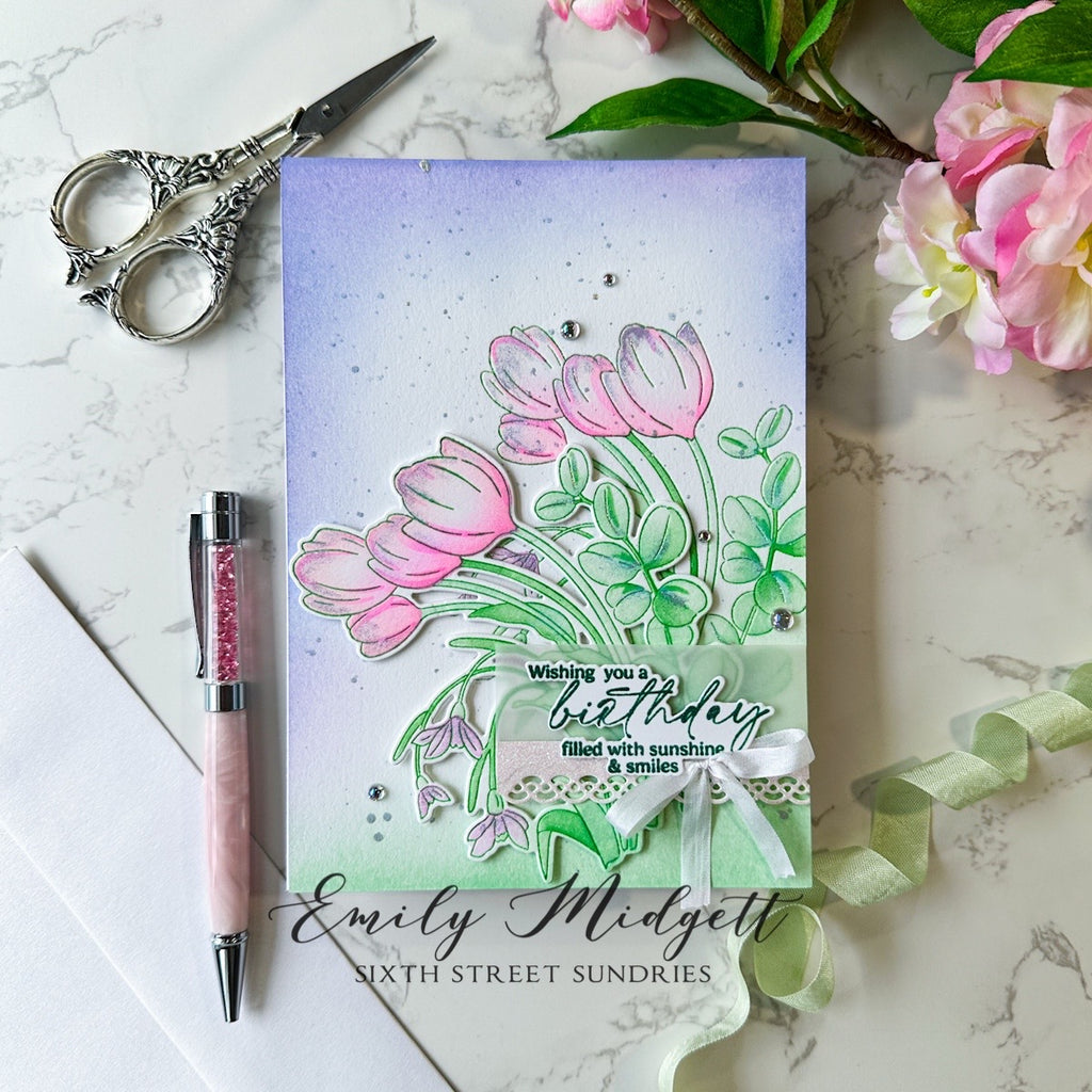 Pinkfresh Studio Timeless Tulips Clear Stamps 277125 Emily Midgett Birthday Card