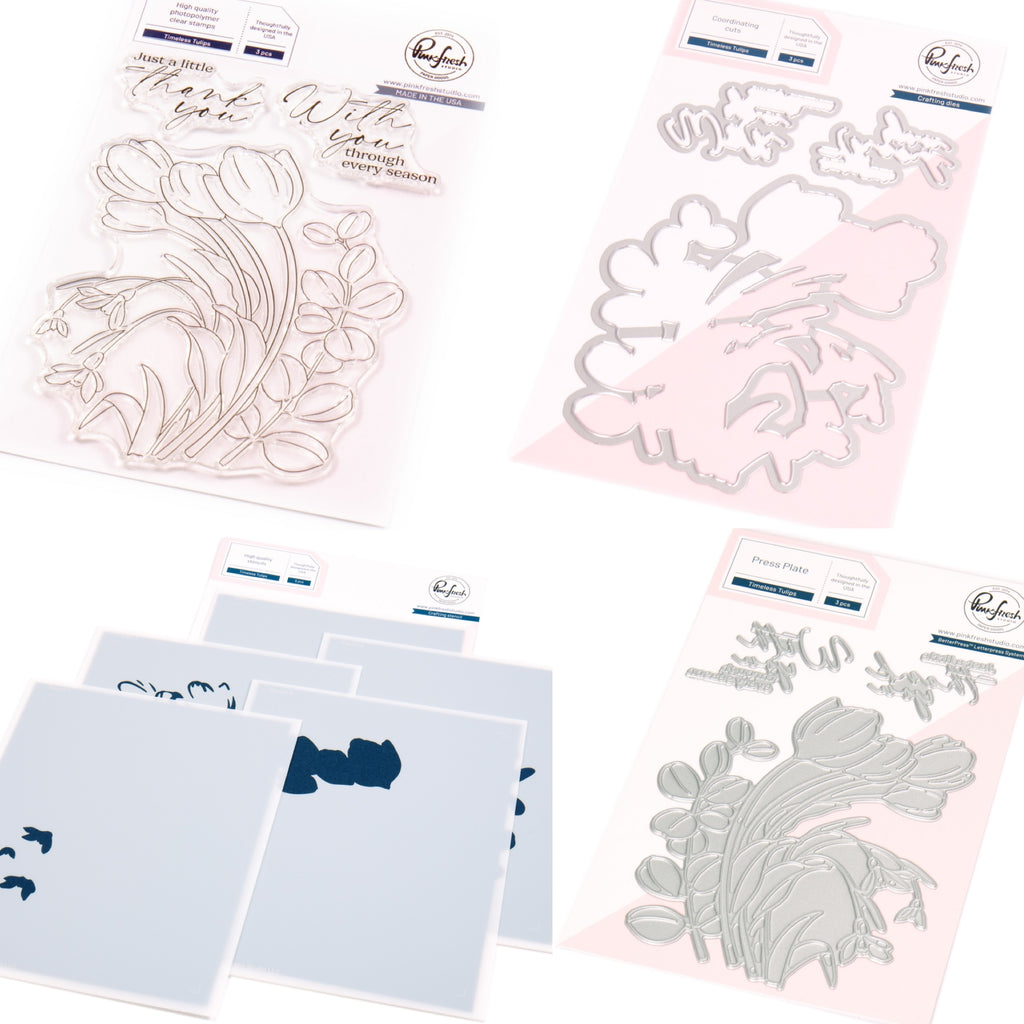 Pinkfresh Studio Timeless Tulips Stamps Dies Stencils And Press Plates Bundle