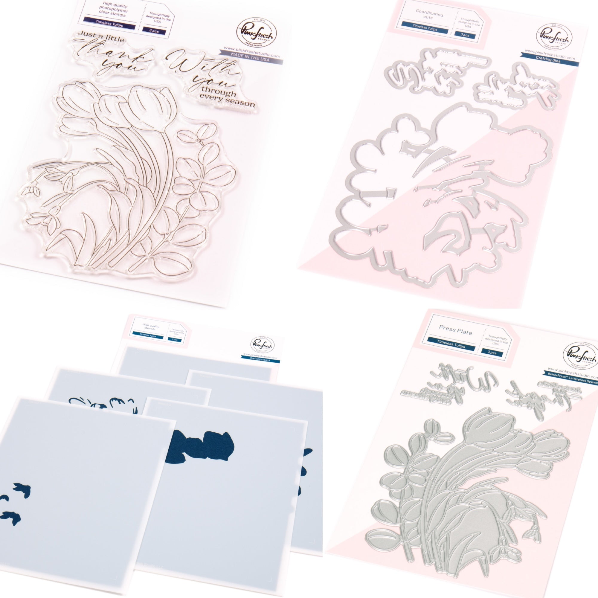 Pinkfresh Studio Timeless Tulips Stamps Dies Stencils And Press Plates Bundle