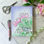 Pinkfresh Studio Timeless Tulips Stamps Dies Stencils And Press Plates Bundle Birthday Card