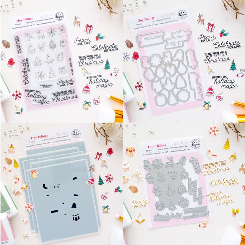 Pinkfresh Studio Tiny Tidings Clear Stamps Dies Stencils And Press Plates Bundle