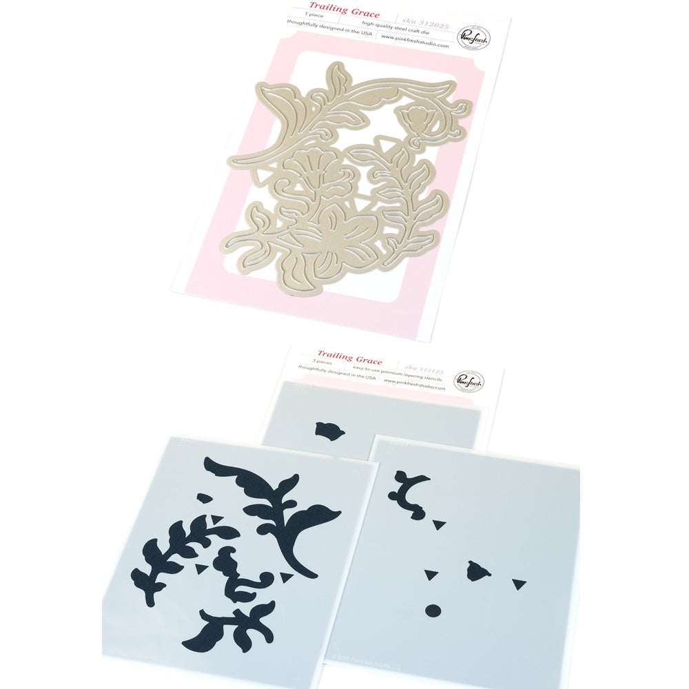 Pinkfresh Studio Trailing Grace Die And Stencils Bundle