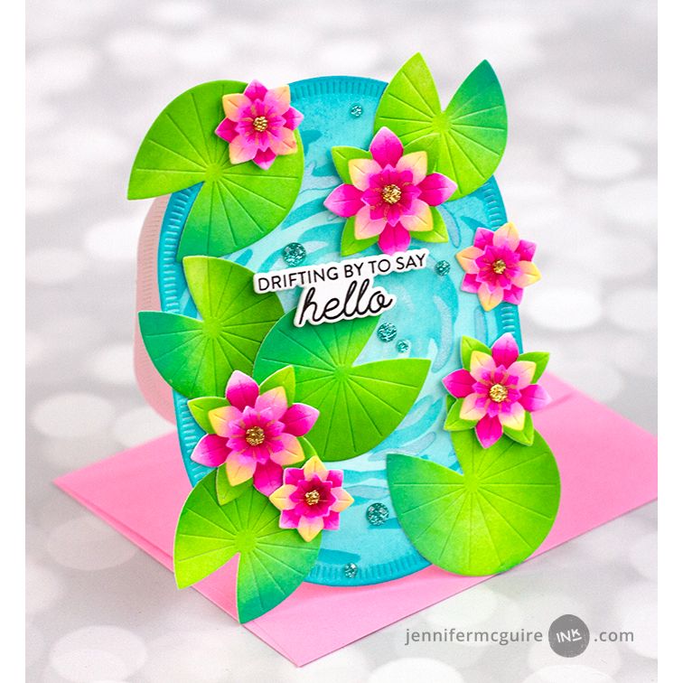 Pinkfresh Studio Tranquil Water Lilies Die 283925 Drifting By Card | color-code:ALT01