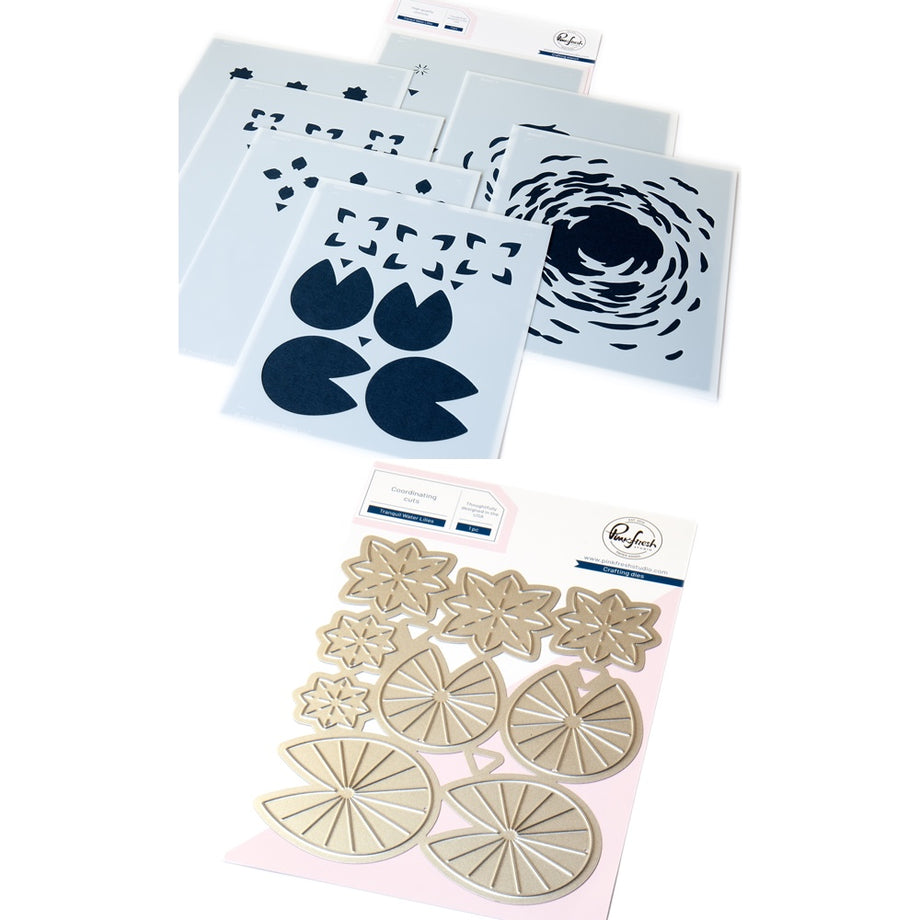 flowermemoryページ Pinkfresh Studio Tranquil Water Lilies Die And Stencils Bundle