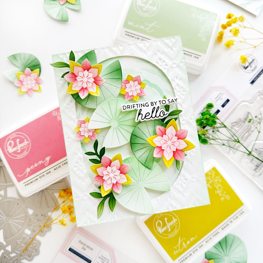 Pinkfresh Studio Tranquil Water Lilies Die And Stencils Bundle Drifting By To Say Hello