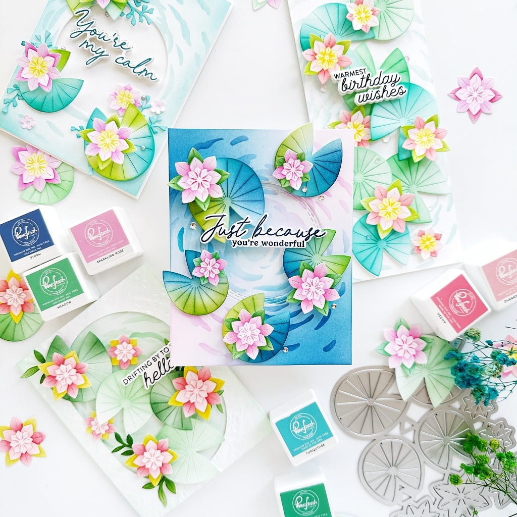 Pinkfresh Studio Tranquil Water Lilies Stencils 284025 Just Because You're Wonderful